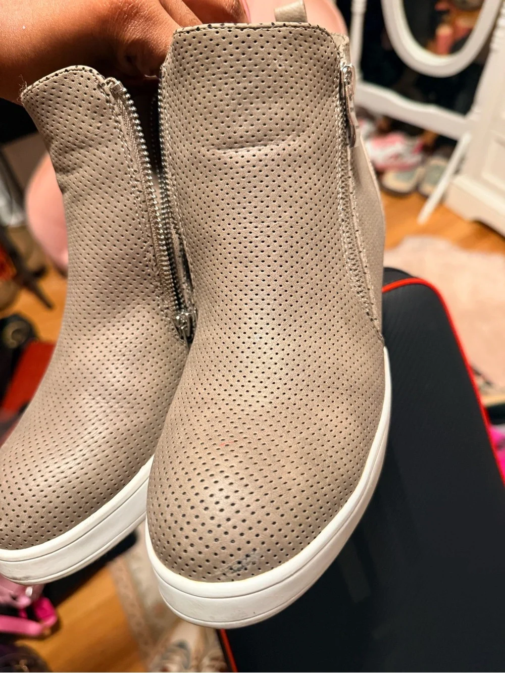 Wedge Sneaker Booties in Taupe - Comfortable Women's Casual Shoes